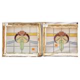 PAIR OF FRENCH ART NOUVEAU STAINED GLASS PANELS