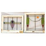 TWO FRENCH ART NOUVEAU STAINED GLASS PANELS