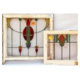 TWO FRENCH ART NOUVEAU STAINED GLASS PANELS