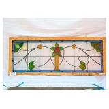 FRENCH ART NOUVEAU JEWELED STAINED GLASS PANEL