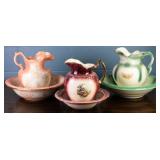 THREE VINTAGE WASH BASIN & PITCHER SETS
