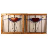 PAIR OF CONTINENTAL ART NOUVEAU STAINED GLASS PANE