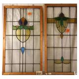 TWO FRENCH ART NOUVEAU STAINED GLASS PANELS