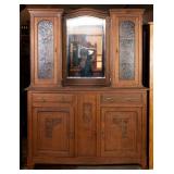 FRENCH ART DECO OAK CARVED DRESSING WARDROBE