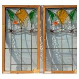 PAIR OF ANTIQUE ENGLISH STAINED GLASS PANELS