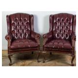 PAIR OF CHESTRFIELD STYLE OXBLOOD WINGBACK CHAIRS