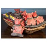 23 HAND-PAINTED CAT HANGERS W/BASKET
