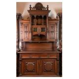 FRENCH RENAISSANCE REVIVAL OAK VITRINE BUFFET