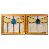 TWO FRENCH ART NOUVEAU STAINED GLASS PANELS