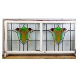 ENGLISH LEADED STAINED GLASS DOUBLE WINDOW