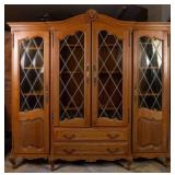 FRENCH OAK STAINED GLASS BOOKCASE