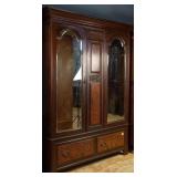 FRENCH ART NOUVEAU WALNUT DOUBLE MIRRORED ARMOIRE