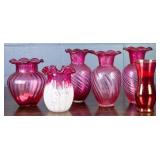 6 CRANBERRY ART GLASS VASES