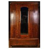 ENGLISH OAK MIRRORED WARDROBE