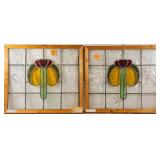PAIR OF FRENCH ART NOUVEAU STAINED GLASS PANELS