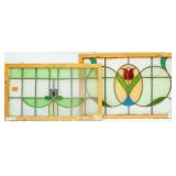 TWO FRENCH ART NOUVEAU STAINED GLASS PANELS