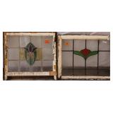 TWO CONTINENTAL FLORAL MOTIF STAINED GLASS PANELS