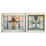 TWO FRENCH ART NOUVEAU STAINED GLASS PANELS