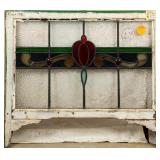 FRENCH ART NOUVEAU JEWELED STAINED GLASS PANEL