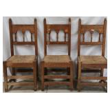 SET OF 3 ENGLISH OAK RUSH SEAT CHAIRS