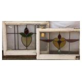TWO CONTINENTAL FLORAL MOTIF STAINED GLASS PANELS
