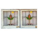 PAIR OF FRENCH ART NOUVEAU STAINED GLASS PANELS