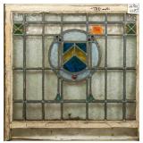 ANTIQUE ENGLISH JEWELED STAINED GLASS PANEL