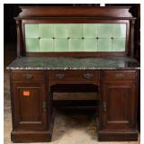 ENGLISH MAHOGANY MARBLE TOP PEDESTAL DESK