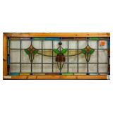 FRENCH ART NOUVEAU JEWELED STAINED GLASS PANEL