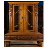 FRENCH RENAISSANCE STYLE CARVED OAK VITRINE CABINE
