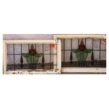 TWO CONTINENTAL FLORAL MOTIF STAINED GLASS PANELS