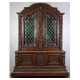 19TH C. FRENCH HAND-CARVED STAINED GLASS VITRINE C