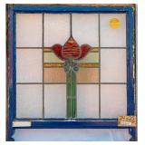 FRENCH ART NOUVEAU STAINED GLASS PANEL