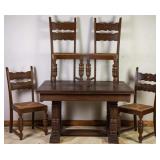 19TH C. ENGLISH OAK TABLE & 4 CHAIRS