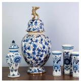 5 DELFT PORCELAIN VASES