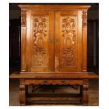 ENGLISH CARVED OAK CABINET