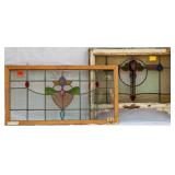 TWO FRENCH ART NOUVEAU STAINED GLASS PANELS