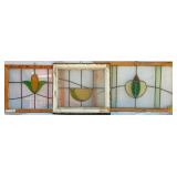 THREE FRENCH STAINED GLASS PANELS