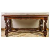 FRENCH OAK FIGURAL DRAW LEAF DINING TABLE