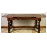 19TH C. FRENCH PARQUETRY TOP FIGURAL DRAW LEAF TAB