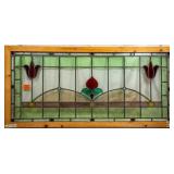 FRENCH ART NOUVEAU JEWELED STAINED GLASS PANEL