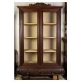 FRENCH CARVED OAK VITRINE CABINET