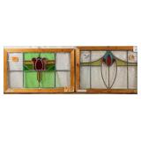 TWO FRENCH ART NOUVEAU STAINED GLASS PANELS