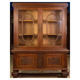 FRENCH CARVED OAK VITRINE BOOKCASE