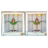 PAIR OF FRENCH ART NOUVEAU STAINED GLASS PANELS
