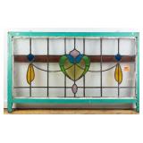 ENGLISH LEADED STAINED GLASS DOUBLE WINDOW