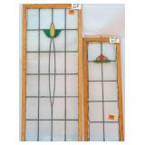 TWO ENGL ART DECO STAINED GLASS PANELS