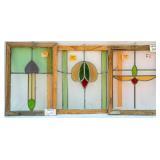 THREE CONTINENTAL STAINED GLASS PANELS