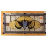 FRENCH ART NOUVEAU JEWELED STAINED GLASS PANEL