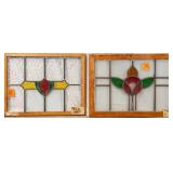 TWO CONTINETAL STAINED GLASS PANELS